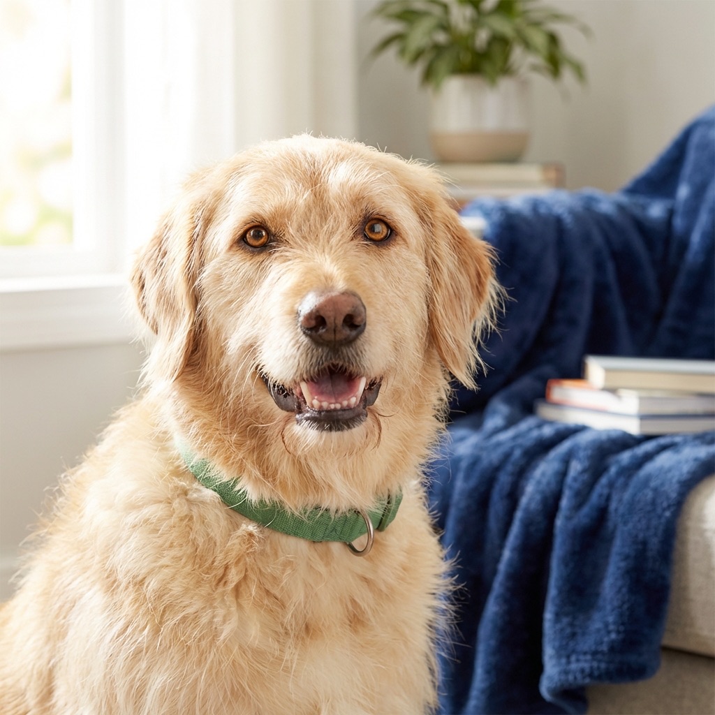 Happy golden retriever being cared for