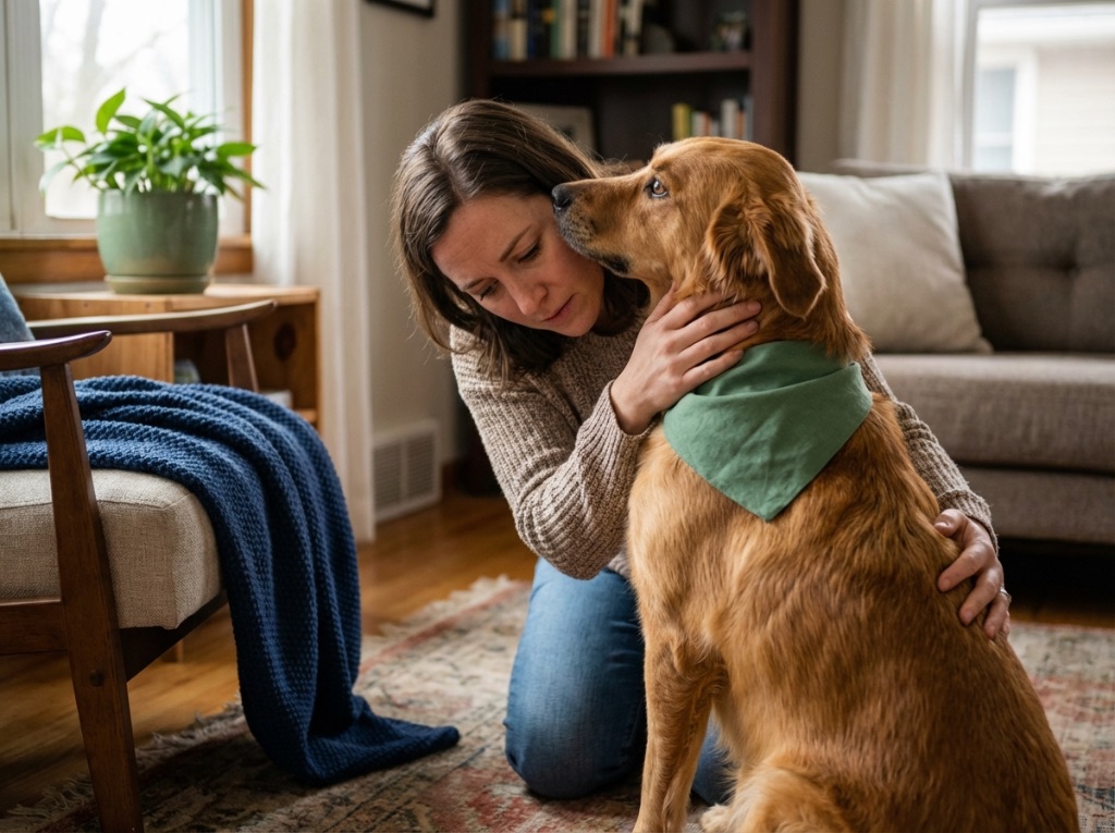 Concerned pet owner with dog